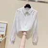 Lange mouwen chiffon shirt blouse vrouwen revers knop kant solide vrouwelijke shirts tops plus size losse casual femme 13013 210427