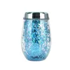 10oz Glitter Wine Tumbler Double Wall Plastic Glass Mugs Straw Egg Ice Cold Drink Coffee Juice Tea Cup ZYY842