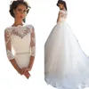 3/4 Long Sleeves Pearls Gown Wedding Dress Tulle Princess Bridal Ball Gowns Pountry Vintage Garden Lace Plus Size Robe De Mariage