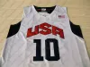 New Stitched 10 Bryant Basketball Jersey Mens USA 드림 팀 저지 스티치 블루 화이트 반소매 셔츠 S-XXL