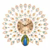 Grandi orologi da parete con pavone al quarzo in cristallo di diamante 3D Design moderno europeo per la casa Soggiorno Decor Camera da letto Orologio silenzioso da parete 210724