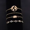 Charm Bracelets 4 Pcs/Set Vintage Multilayer Elephant Map Crystal Gold Chain Bracelet For Women Party Wedding Jewelry Accessories