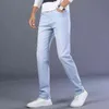 Höstmän Lossa Straight Stretch Jeans Fashion Casual Classic Style Cotton Denim Sky Blue Pants Male Brand Byxor 211111