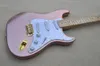 Pink Granule Paint Electric Guitar with Maple neck,White pearl Pickguard,Gold Hardware,Provide customized services