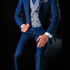 3 Sztuka Groom Tuxedo do ślubu Navy Niebieski Slim Fit Men Garnitury z Notched Lapel Moda Kurtka Moda Szare kamizelka z spodniami X0909