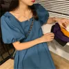 Vintage Black Puff Sleeve Tutu Dress Women France Fashion Loose Square Neck Mini Dress For Student White Summer Streetwear 210619