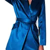 DEAT Women Blue Patchwork Lace Pockets Draw Back Blazer New Notched Long Sleeve Slim Fit Jacket Fashion Tide Summer 7E8116 210428
