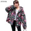 Oversize Kleding Winter Donsjack Dames Print Gevoerde Jas Vrouwelijke Mode Stijl Rits Korte Bovenkleding Hooded Parka Mujer 211130