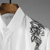 Coton hommes chemises de luxe à manches longues broderie décontracté hommes chemises habillées mode ample fête blanc homme chemises