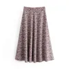 Mode Temperament Retro Print Mid-Length High Waist Side Stitching Dark Zipper Stängd Midi Skirt 210521