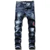 Jean homme Badge déchirures Stretch noir jean homme mode coupe cintrée lavé moto Denim pantalon lambrissé Hip HOP pantalon