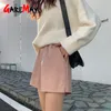Varm vinter faux läder shorts kvinnor svart hög midja kvinnlig höst koreansk stil för elastisk 210428