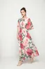 Women's Runway Dress O Neck Short Sleeves Lace Up Floral Printed Elegant Long Dresses Vestidos