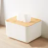 Boîtes de mouchoirs de tissus Chambre à bois Bamboo Housse en plastique Boîte de rangement Endroit Organisateur Papier Étui pour la décoration de la maison Cuisine
