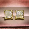 Vecalon Luxury Bling 5a Zircon Stone Hip Hop 925 Sterling Silver Gold Square Stud Örhängen för Man Kvinnor Koreanska Örhängen