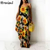 Suspender Dress Loose Fashion Elegant Sunflower Print Backless Sexy Club Party Dresses Irregular Hem Beach Holiday Long 210513