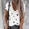 Dames T-shirt Mode Star Print T-shirts Zomer Casual Kleding Korte Mouw V-hals Tops Dames Tees Plus Size 3XL Vrouw 210517