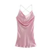 PSEEWE Za Dress Women Pink Satin Short es Summer Woman 2021 Backless Spaghetti Strap Sexy es Ladies Club Night Y0823