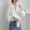 Women Elegant White Blouse Spring Autumn Casual Long Sleeve Turn Down Collar Button Up Shirt Ladies Fashion Office Work Tops 210525