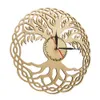 Horloge murale moderne géométrie sacrée chef-d'œuvre fait à la main arbre de vie en bois rustique horloge murale arbre infini décor à la maison Zen 210325