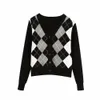 Women Cardigan Vintage Sweet Short Knitted Sweater Geometric Pattern Long Sleeve England Style Female Outerwear Chic Tops 210521