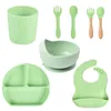 8 STKS BABY SILICONE BIB Verdeeld Diner Plaat Sucker Bowl Lepel Vork Cup Set Training Voeding Voedsel Gebruiksvoorwerp Geschalen G1210