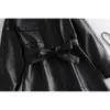 Herfst vrouwen zwarte PU lederen jurk lange mouw riem shirt elegante dames A-lijn vestidos 210421