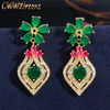 Élégant jaune or argent rouge vert émeraude CZ pierre fleur boucles d'oreilles pour femmes mode vintage bijoux CZ388 210714