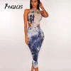 Mode Multicolor Tie Dye Tryckt ärmlös Bodycon Midi Tank Klipp ut Back Summer Dress Vestidos Club Pencil Dresses 210520