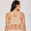 Women's Front Closure Wireless Full Figure Racerback Lace Plus Size Bra 211217