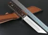 Ny överlevnad rak kniv 5cr13mov satin tanto punkt blad full tang ebenholt handtag taktiska knivar med läder mantel