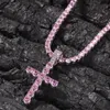 Collier pendentif croix en zircone cubique rose avec 4MM CZ chaîne de tennis mode Hiphop bijoux colliers goutte
