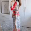 VWWYV CHIC BOHEMIAN PRINT Рубашка платье Женщины Винтажные кнопки Воротник вечеринка MIDI женщина с длинным рукавом лук ремня Vestidos 210430