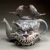 El Yapımı Sanat Kedi Teapot Devil Cat Creative Home Masaüstü Dekorasyonları Kedi ve Balık ve Kuş Reçine El Sanatları Bahçe Dekorasyonu 2022 2202263N