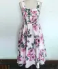 Mode Rose Flower Print Plissed Slim High Sundress Fluffy Party Klänningar Casual Holiday Woman Lady Robe Ropa Mujer 210421