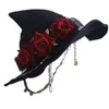 Stingy Brim Hats Halloween-hoofddeksels met rozendecoratie in donkere gotische stijl Lolita-kostuums Versierde heksenhoed S03 21 Drop3532266