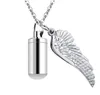 Crematie Sieraden Cilinder Hanger Ketting Angel Wings Keepsake Roestvrijstalen Ashes Urn