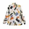 Frauen Bluse Elegante Fliege Graffiti Shirts Mode Langarm Einreiher Casual Hemd Tie-Dye Gedruckt Tops 210521