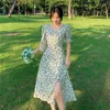 Harajuku blommig am klänning för kvinnor fest franska vintage retro kontor dam casual clud mini sexiga klänningar sommar 2021 nya kläder y0603