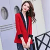 Women's Suits & Blazers PEONFLY Spring Slim Women Formal Office Work Single Button Notched Patchwork Ladies Coat Fashion Blazer Feminino Red