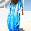 Bleu Kaftan Beach Coton Cover Up 2021 Été Femme Beachwear Tunique Oversize Bikini Cover-ups Robe de Plage Sarong # N774 Maillots de bain pour femmes