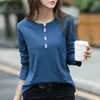 100% Cotton T Shirt Woman Spring Fashion Long Sleeve V Neck T-shirt Löst koreansk stil Plus-storlek Kvinnor S 220217