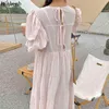 Women Casual All Match Dress Summer Puff Sleeve High Waist Vintage Dresses Korean Ladies Elegnat Office Robe Vestidos 210519