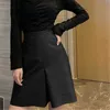 Aelegantmis Design Fake Split Zip Women High Waist Pu Skirt Bodycon OL Fashion Slim Female Street Leather A Line 210607