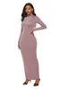 Gelber Herbst Rollkragenschlag Slim Knöchellänge Bodycon Kleid Solid Casual Paket Hüfte 5 Farben Bleistift Lange Frauen Vestido 210522