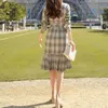 Casual Dresses Retro Suit Dress Female 2022 Spring Style Professional OL Double Breasted Slim Plaid Pleated R10