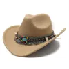 Boinas de lã Chapéus de cowboy ocidental para o estilo de lã de casal de casal de estilo étnico de estilo masculino com boné do homem do cinto