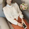 Women's Blouses & Shirts Elegant Ladies Long Sleeve Shirt Women Autumn White Bow Tie Chiffon Blouse Tunic Work Wear Formal Top Plus Size Blu