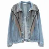 Spring Summer Woman Denim Coat Beading Rivet Vintage Boyfriend Style Jacket Female Chic Fashion Long Sleeve 210603