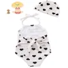 Summer Girls 2 Piece Sets Swimsuits Black White Love Heart with Cap Spring Small Fresh Sling Swim Wear E1318 210610